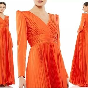 NWT Ieena by McDuggal Pleated Long Sleeve Orange Gown NWT size 8